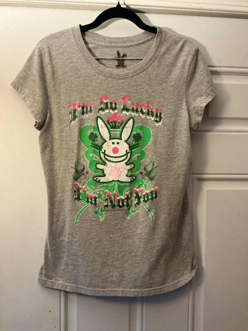 Jim Benton HAPPY BUNNY Shirt I’m So Lucky I’m Not You Short Sleeve Shirt